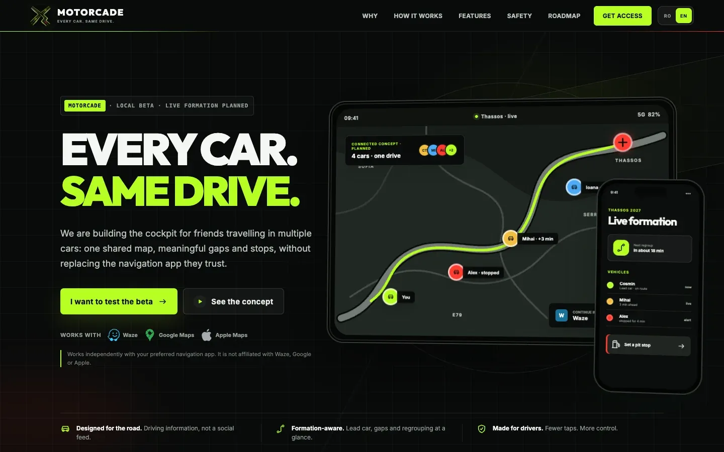 Motorcade website on a desktop browser
