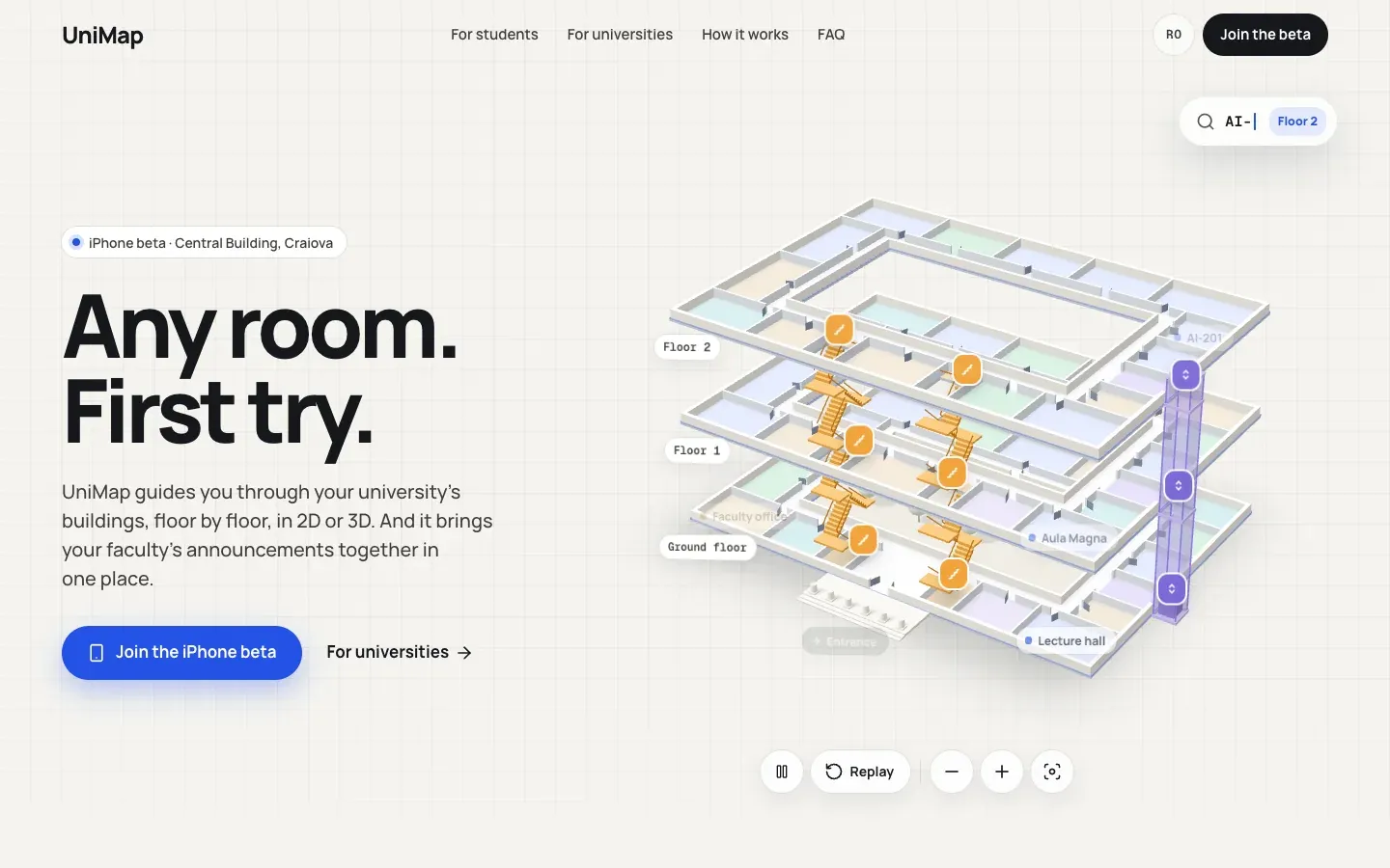 UniMap website on a desktop browser