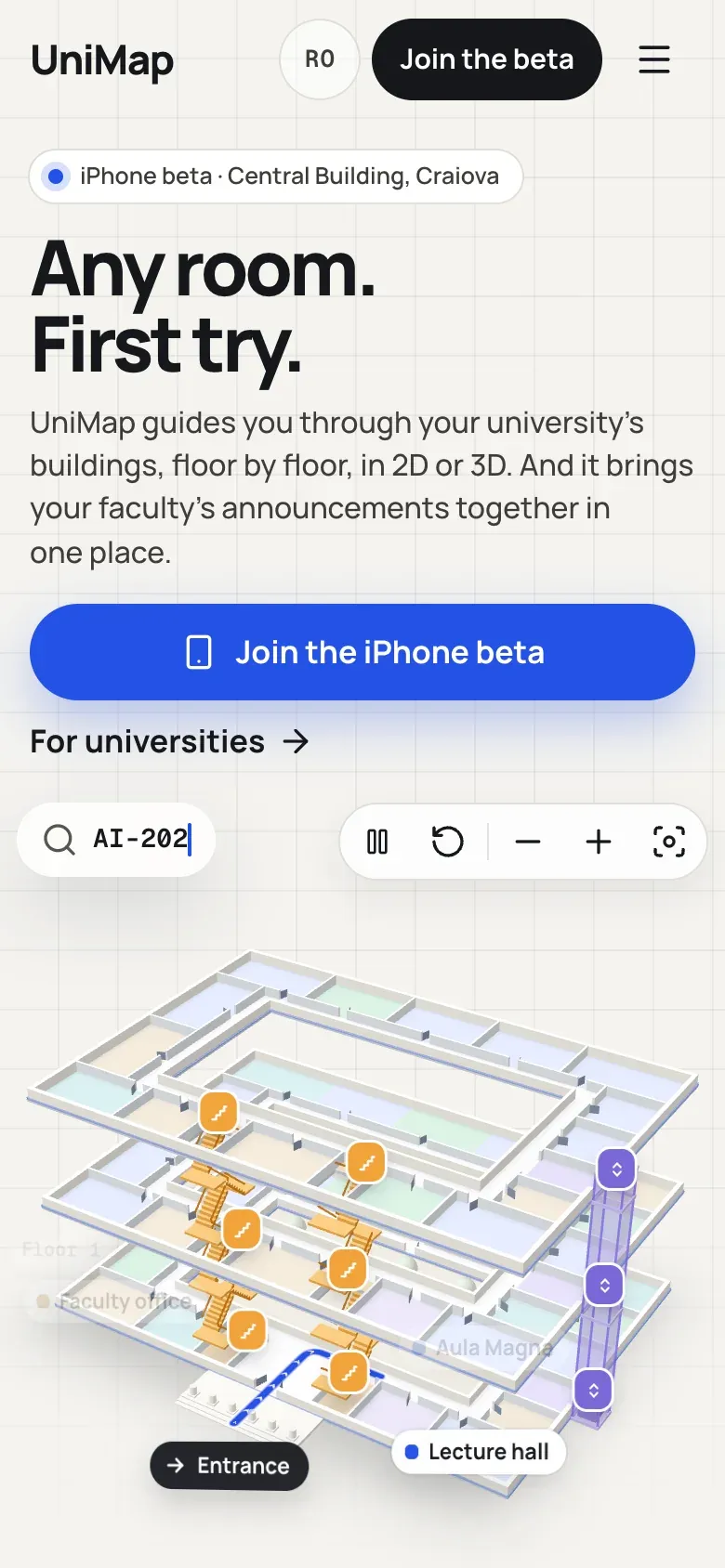 UniMap website on a phone